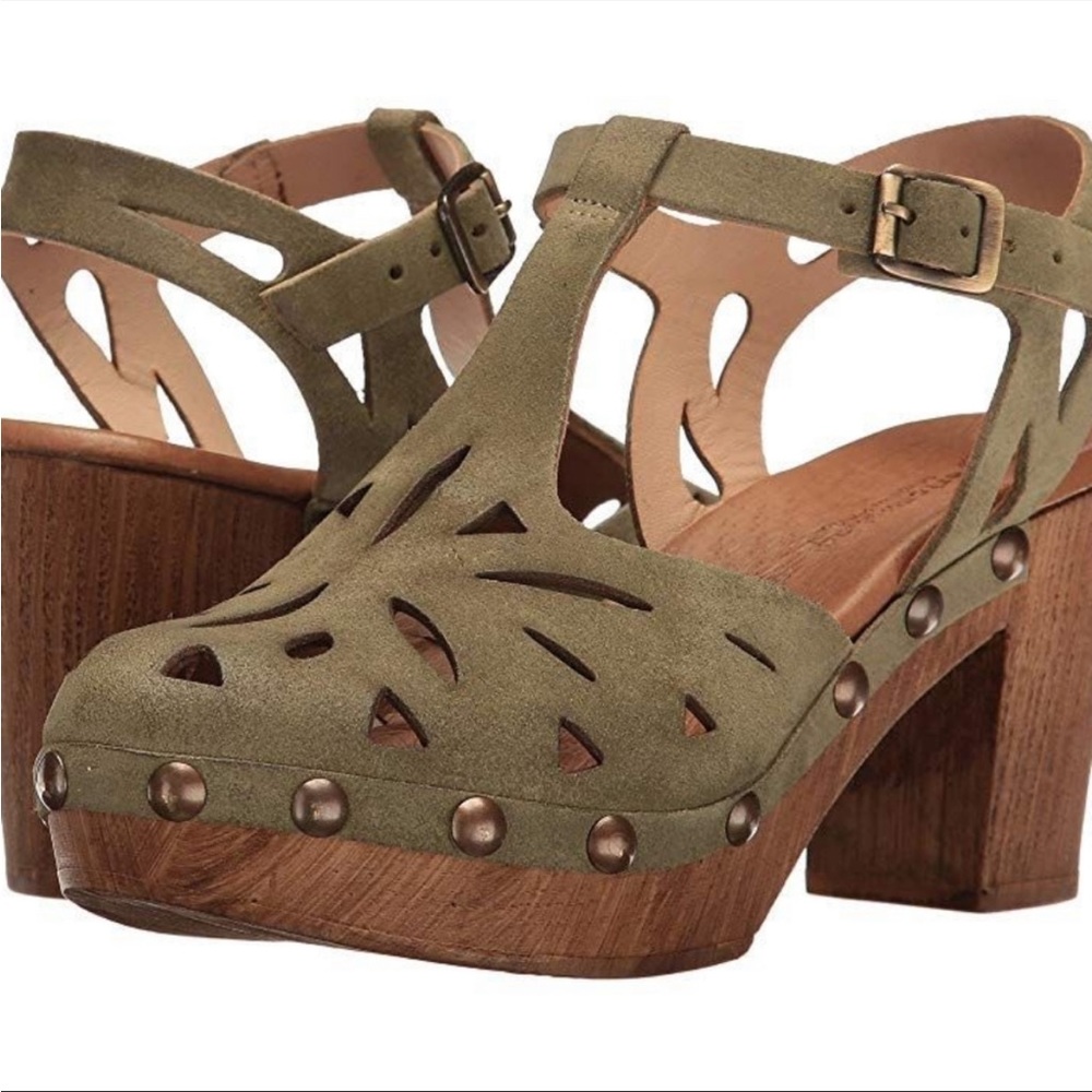 Eric Michael Suede Leather Lacy Sandal Olive Green Nubuck Size: 38 (7.5US)